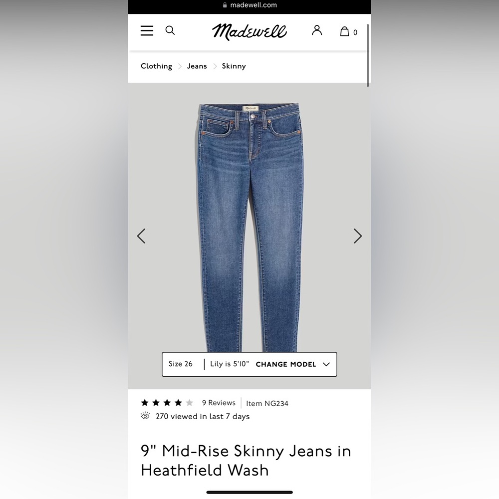 Madewell 9” Mid-rise Skinny Jeans